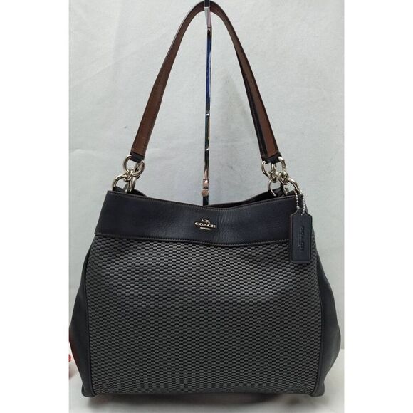 Coach Legacy Jacquard Lexy Black Canvas 3 Compartments Shoulder Bag - Picture 1 of 10